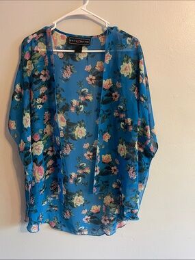 Polly & Esther Blue Floral Sheer Kimono